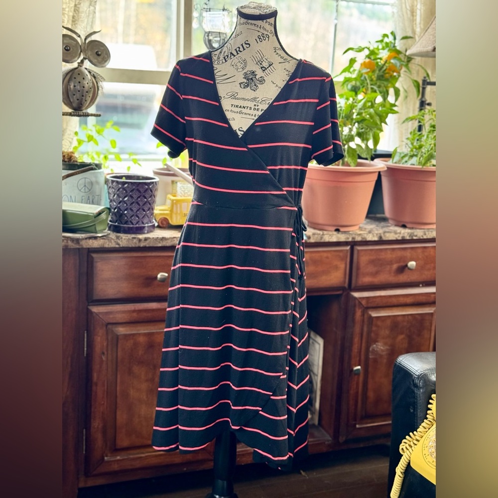Torrid Black Midi Dress with Red Stripes
